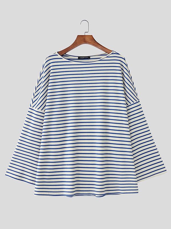 Men's Stripe Knit Loose Long Sleeve T-shirt SKUL43916