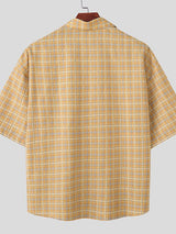 Men's Cartoon Print Plaid Short Sleeve Shirt SKUL45988