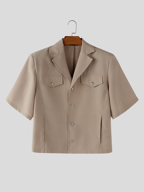 Men's Solid Color Loose Short Sleeve Shirt SKUL24795