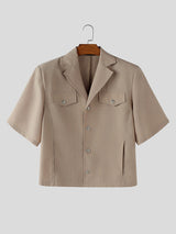 Men's Solid Color Loose Short Sleeve Shirt SKUL24795