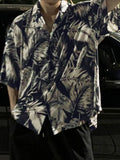 Mens Tropical Leaf Print Revere Collar Shirt SKUK46405