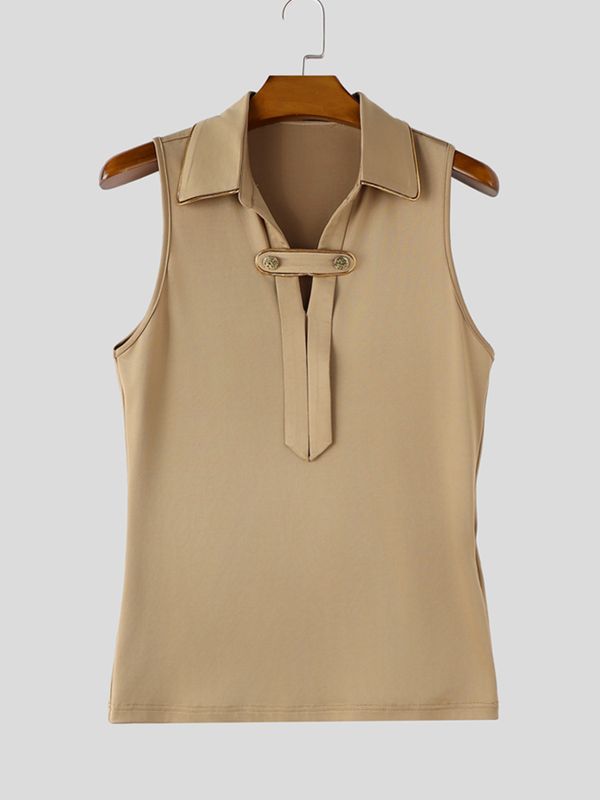 Men's Avant-Garde Metal Button Contrast Edge Lapel Fit Tank SKUL76410
