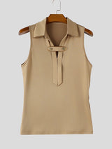 Men's Avant-Garde Metal Button Contrast Edge Lapel Fit Tank SKUL76410