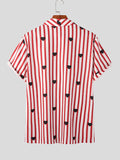 Mens Striped Heart Print Lapel Shirt SKUK05168