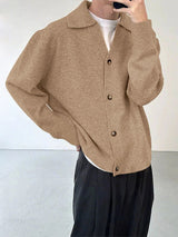 Men's Solid Knit Lapel Long Sleeve Cardigan SKUL28234