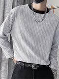 Mens Striped Contrast Collar Long Sleeve T-Shirt SKUK34747