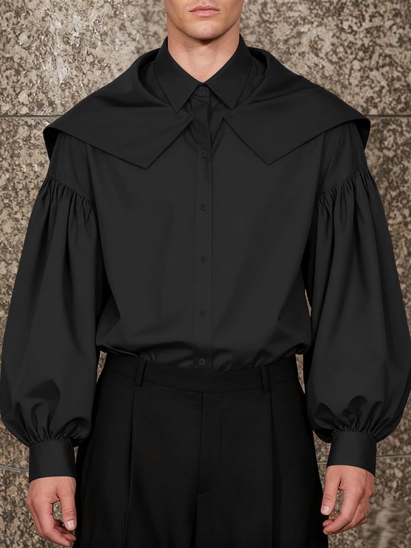 Men's Solid Color Shawl Long Sleeve Shirt SKUL42814