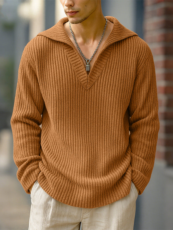 Men's Knit Textured Pullover Long Sleeve Sweater SKUL28247