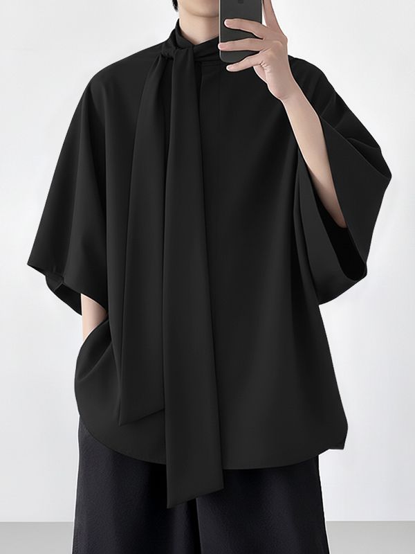 Men's Minimal Ribbon Design Stand Collar Long Sleeve Shirt SKUL50535