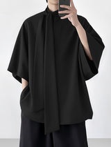 Men's Minimal Ribbon Design Stand Collar Long Sleeve Shirt SKUL50535