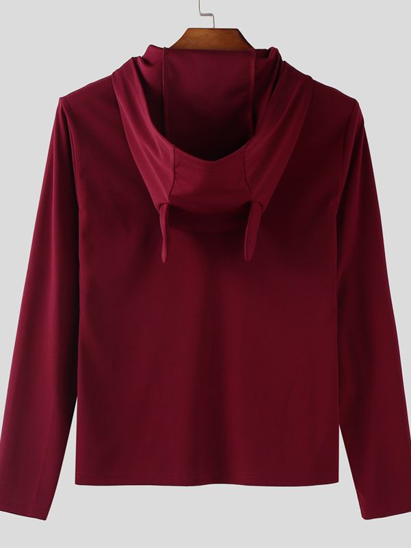 Men's Deconstructed Bat Ear Long Sleeve Zipper T-shirt SKUL35256