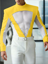 Men's Sheer Mesh Patchwork Long Sleeve T-shirt SKUL48681