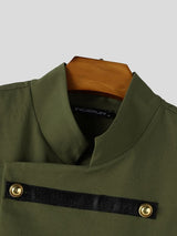 Men's Avant-Garde Runway Military Strap Metal Button Belted Sleeveless Stand Collar Floor Length Waistcoat SKUL81730
