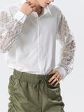 Mens Sequined Sleeve Patchwork See Through Shirt SKUK45535