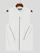 Mens Solid Color Textured Zip Tank SKUL01018