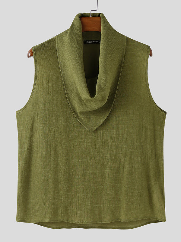 Men's Solid Color Cowl Neck Casual Tank SKUL13697