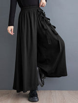 Men's Japanese Harajuku Side Ribbon Tie-Knot Pleated Extreme Wide-Leg Palazzo Pant SKUL66975