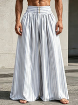 Men's Beach Resort Striped High-Waisted Pleated Wide Leg Palazzo Pant SKUL73614