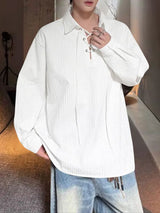 Men's Textured Drawstring Lapel Long Sleeve Shirt SKUL34969