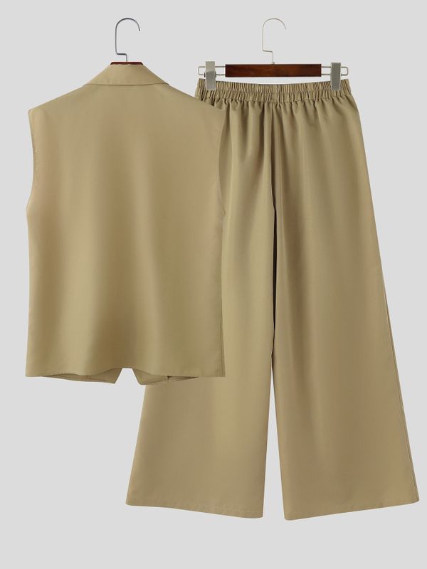 Men's Solid Color Metal Button Patchwork Two Pieces Outfit SKUL56688