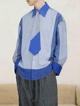 Men's Stripe Tie Patchwork Long Sleeve Shirt SKUL30561