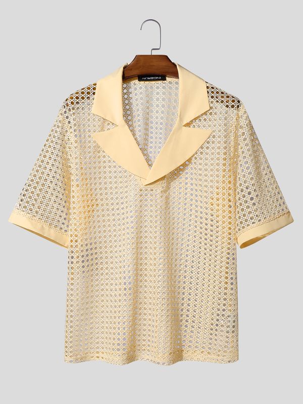 Men's Hollow Out Mesh Half Sleeve Shirt SKUL55439