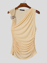 Men's Grecian Drape Asymmetric One-Shoulder Metal Spiral Ring Tank SKUL72438