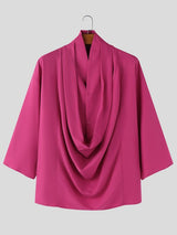 Men's Avant-Garde Draped Cowl Neck Deep V-neck Oversized Shirt SKUL53233