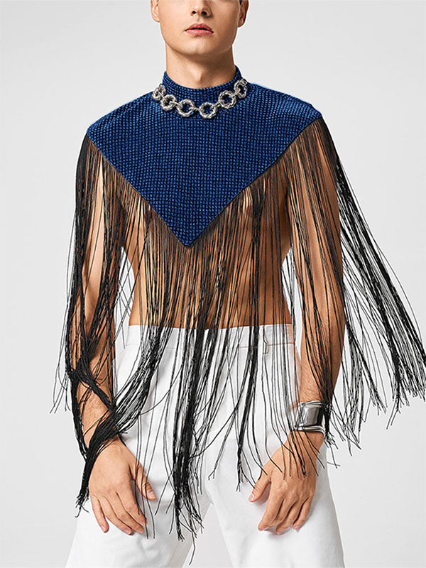 Men's Tassel Patchwork Cropped Cloak SKUL22782