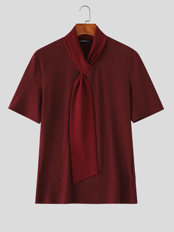 Men's Solid Color Knit Textured Short Sleeve T-shirt SKUL57332
