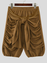 Men's Avant-Garde Dark Wear Deconstructed Asymmetric Tied Wrap Drop-Crotch Short SKUL54748