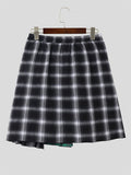 Mens Irregular Pleated Plaid Patchwork Skirt SKUK37261