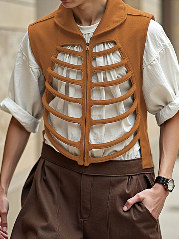 Men's Solid Color Skull Hollow Zip Waistcoat SKUL17907
