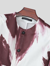 Men's Avant-Garde Gallery Tie-Dye Brush Stroke Collarless Flap Pocket Long Sleeve Cropped Jacket SKUL79118