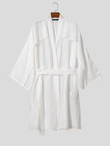 Men's Sexy Resort Sheer Mesh Stripe Belted Long Sleeve Lapel Collar Cardigan SKUL78133