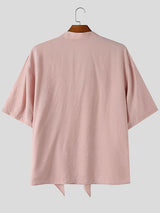 Men's French Romanticism Integrated Hanging Ribbon Drapes Deep V-Neck Shirt SKUL74831