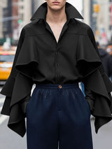 Men's Solid Color Ruffle Patchwork Long Sleeve Shirt SKUL42364