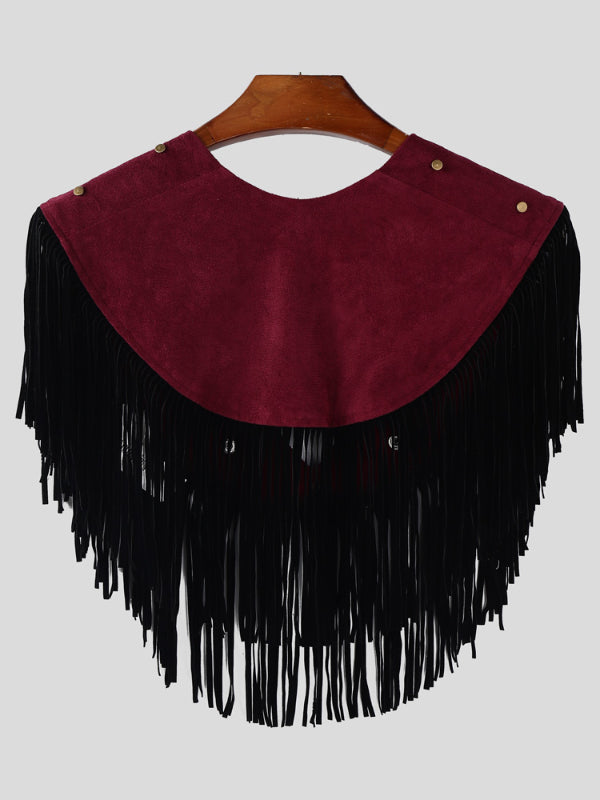 Men's Fashion Fringe Patchwork Cloak SKUL22296