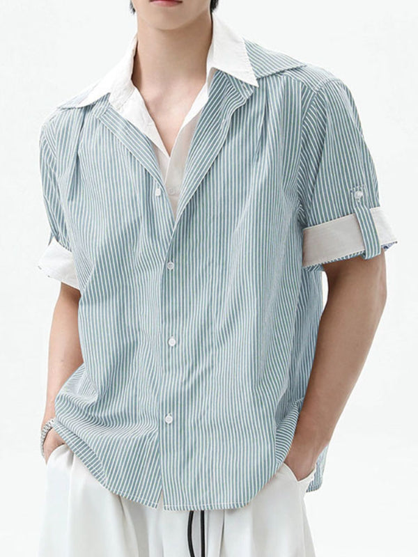 Men's Striped Colorblock Short Sleeve Shirt SKUL27367