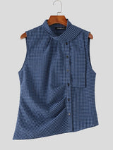 Men's Avant-Garde Asymmetrical Striped Sleeveless High Neck Deconstructed Shirt SKUL65183