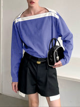 Men's Off Shoulder Contrast Color Long Sleeve Shirt SKUL47596