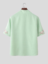 Men's Vintage Casual Floral PrintV Neck Short Sleeve Shirt SKUL61923