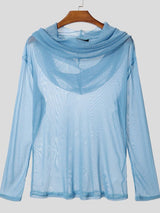 Men's Shimmer Sheer Mesh Hooded Long Sleeve T-shirt SKUL40330