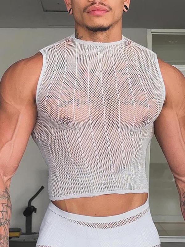 Mens Sheer Mesh Striped Tank SKUK94741 – INCERUNMEN