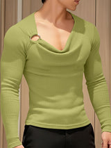 Men's Metal Ring Detail Knit Long Sleeve T-shirt SKUL52647