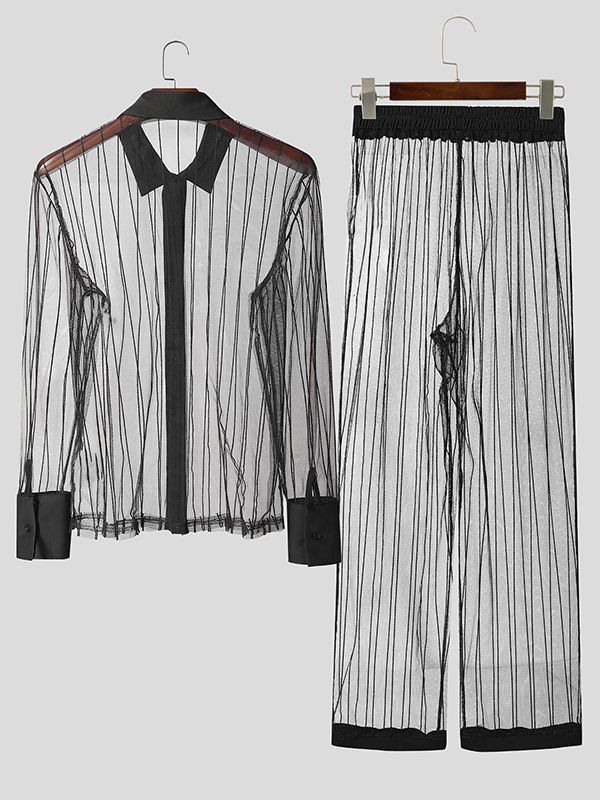 Men's Sheer Striped Mesh Two Pieces Outfit SKUL54083