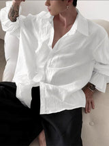 Men's Pleated Textured Ruffle Long Sleeve Shirt SKUL37174