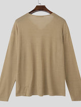 Men's Solid Color Minimalist U-Neck Long Sleeve T-Shirt SKUL43882