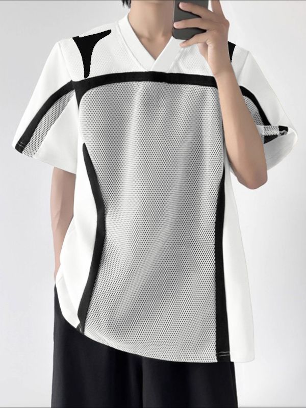 Men's Colorblock Mesh Padded Shoulder Short Sleeve T-Shirt SKUL27004