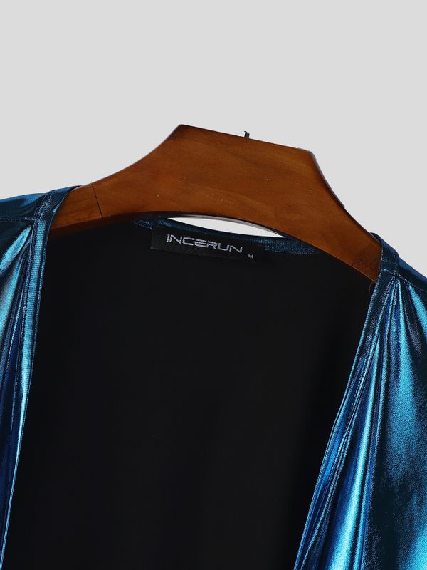 Men's Satin-like Deep V Draped Neck Two Pieces Outfit SKUL55429